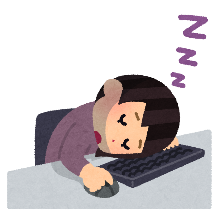 パソコン作業で疲れて寝ている女性